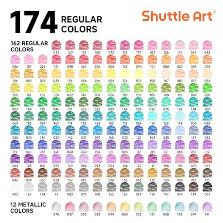 174 Colors Professional Colored Pencils, Shuttle Art Soft Core Coloring Pencils Set with 1 Coloring Book,1 Sketch Pad, 4 Sharpener, 2 Pencil Shuttle Art