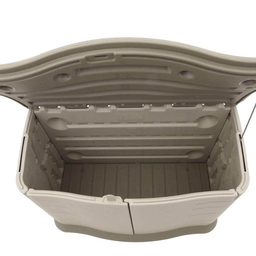 Rubbermaid Small Horizontal Resin Weather Resistant Outdoor Storage Shed, Olive and Sandstone, for Garden/Backyard/Home/Pool, 18 Ft³ Horizontal Shed Rubbermaid