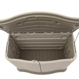 Rubbermaid Small Horizontal Resin Weather Resistant Outdoor Storage Shed, Olive and Sandstone, for Garden/Backyard/Home/Pool, 18 Ft³ Horizontal Shed Rubbermaid