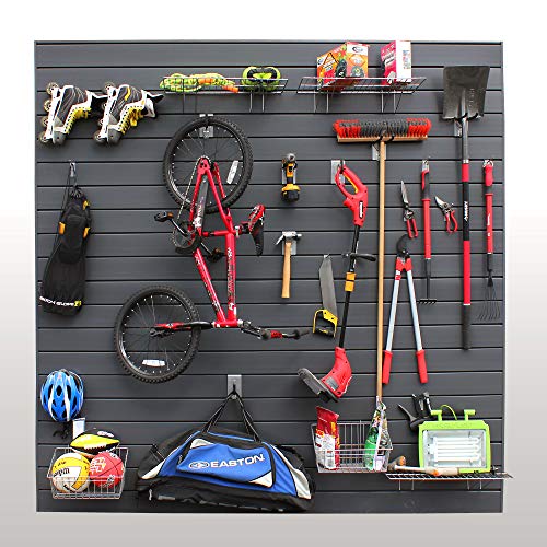 Proslat 88105 Heavy Duty PVC Slatwall Garage Organizer, 8-Feet by 4-Feet Section, 10 Panels, Charcoal (Dark Grey) PROSLAT