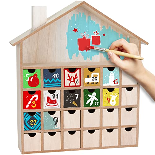 BRUBAKER Wooden Advent Calendar to Fill with 24 Drawers - DIY Unfinished Christmas Calendar for Painting, Crafting and Self-Design - Christmas House BRUBAKER