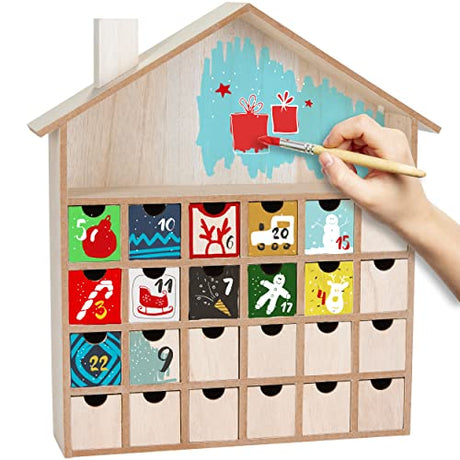 BRUBAKER Wooden Advent Calendar to Fill with 24 Drawers - DIY Unfinished Christmas Calendar for Painting, Crafting and Self-Design - Christmas House BRUBAKER