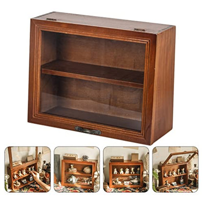 Wood Cabinet Mug Display Box, Wood Shadow Box Shot Glasses Display Case Shelf Action Figurine Display Shelf for Counter Top Collectibles Display Case