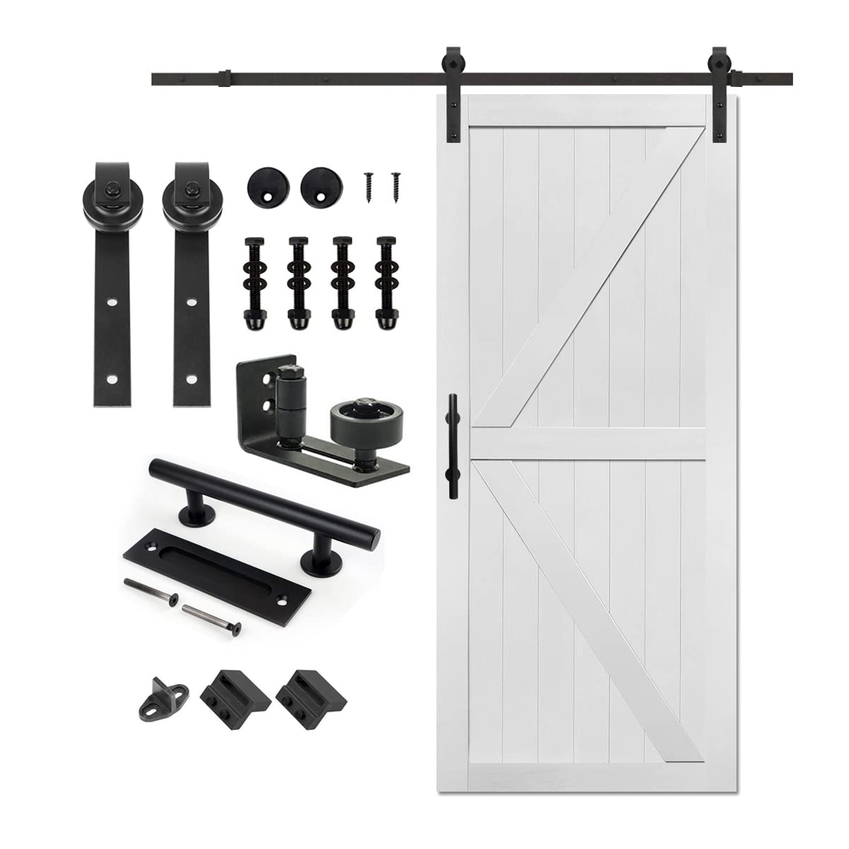 S&Z TOPHAND® 34in x 84in MDF Barn Door with 6.6FT Sliding Door Hardware Kit, 24-54in Solid Barn Door Slab Covered with Water-Proof PVC Surface S&Z tophand