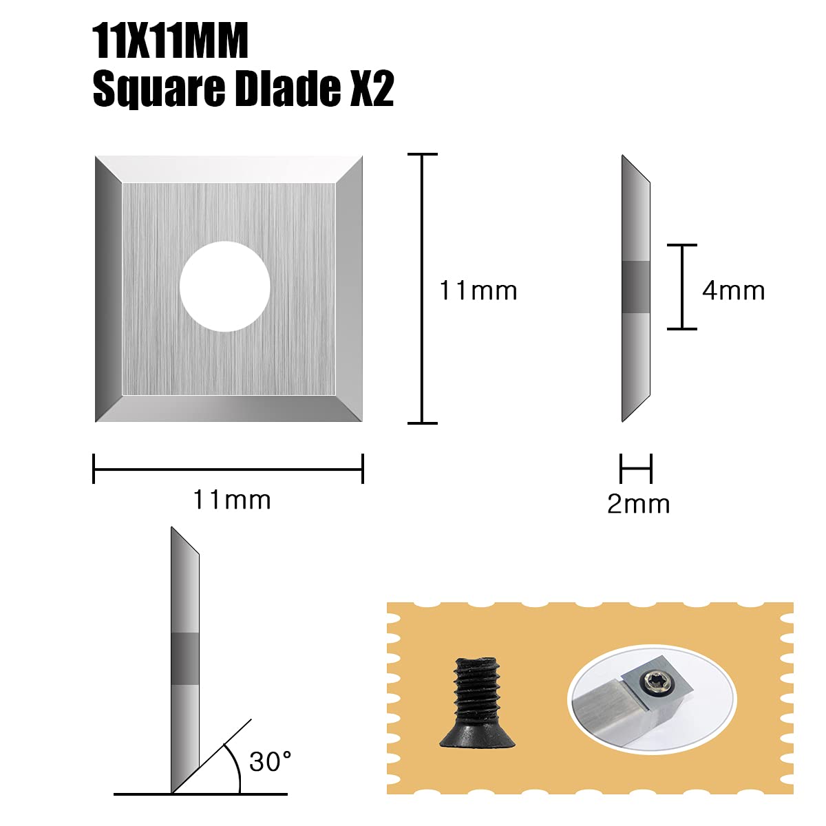 Aogbra 8Pcs Tungsten Carbide Cutters Inserts Set for Wood Lathe Turning Tools(Include 11mm Square with Radius,12mm and 8.9mm Round,30x10mm Diamond - WoodArtSupply