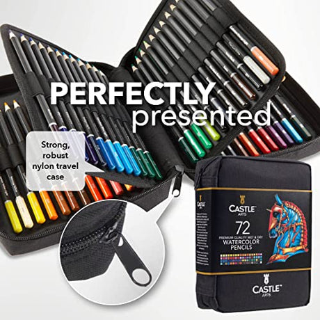 Castle Art Supplies 72 Watercolor Pencils Zip-Up Set for Adult Artists | Quality Colored Cores Vivid Colors to Create Beautiful Blended Effects with Castle Art Supplies