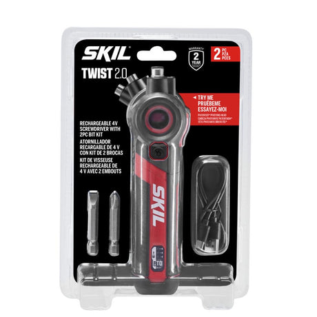 SKIL Twist 2.0 Rechargeable 4V Screwdriver with Pivoting Head, Torque Setting, USB-C Charging Cable & 2PC Bit Set-SD5619-01 Skil