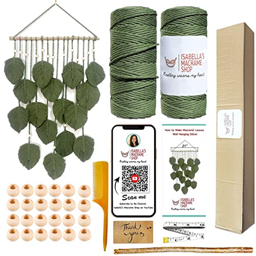 3mmx180Yards Boho Macrame Kit -Macrame Supplies - Boho DIY Kits - Macrame Kits for Adults Beginners - Macrame Wall Hanging Kit -Leaf Tapestry, with 2 - WoodArtSupply