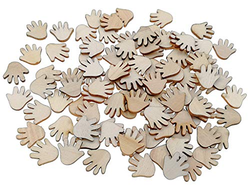 Kinteshun Natural Wood Unfinished Cutout Veneers Slices for Patchwork DIY Crafting Decoration(100pcs,Hand Shape) Kinteshun