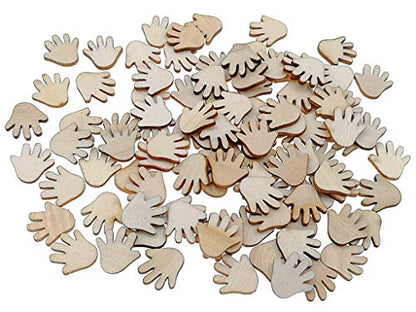 Kinteshun Natural Wood Unfinished Cutout Veneers Slices for Patchwork DIY Crafting Decoration(100pcs,Hand Shape)