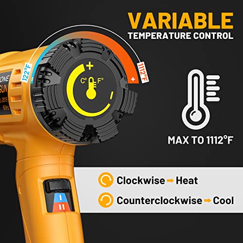 SEEKONE Heat Gun 1800W Heavy Duty Hot Air Gun Kit With Carry Case Variable Temperature Control 122℉~1112℉（50℃- 600℃） Overload Protection with 4 - WoodArtSupply