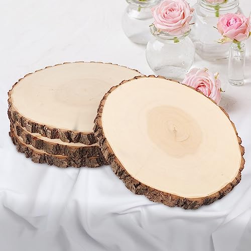 4 PCS 10-12 Inch Natural Wood Slices, Unfinished Paulownia Wood Circles with Barks for Coasters, DIY Crafts, Christmas Rustic Wedding Ornaments and