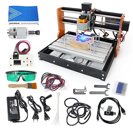 CNCTOPBAOS 3018 Pro CNC Router Kit,15000mW 15W Module,Offline GRBL Controller Limit Switches E-Stop,2 in 1 DIY Mini 3 Axis Desktop Acrylic PVC PCB CNCTOPBAOS