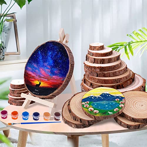 Acrux7 100 PCS Natural Wood Slices for Painting, 2.4-2.8 Inch Unfinished Wood Slices Predrilled with Hole, Round Wooden Slices for DIY Crafts, Arts, Acrux7