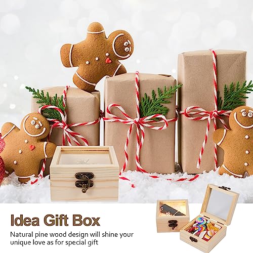 Thyle 12 Pcs Unfinished Wooden Boxes with Glass Lid Small Blank Wooden Box Natural Wooden Christmas Gift Boxes 3.5 x 3.5 x 1.8 Inch Wood Box for