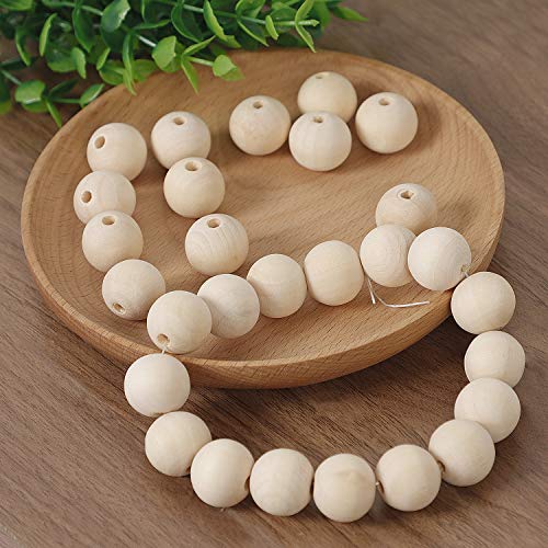 ZOENHOU 400 PCS 25mm Wooden Beads, Natural Round Solid Wood Beads for Crafts Making DIY Handmade Jewelry Bracelet Garland Hair Home Decoration ZOENHOU