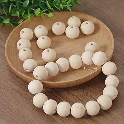 ZOENHOU 400 PCS 25mm Wooden Beads, Natural Round Solid Wood Beads for Crafts Making DIY Handmade Jewelry Bracelet Garland Hair Home Decoration