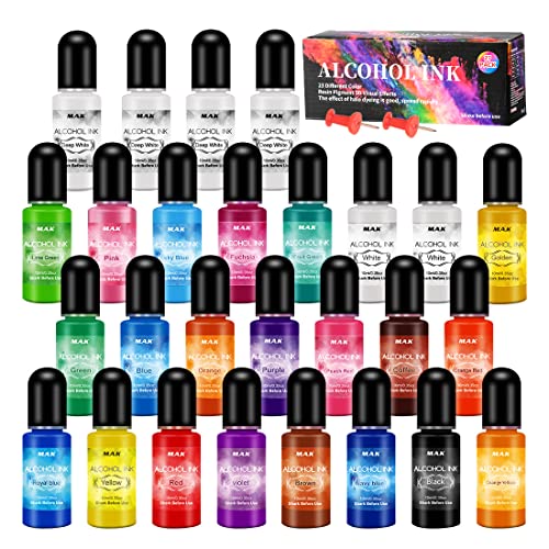 Alcohol Ink Set - 27 Colors Alcohol Liquid Dye, High Concentrated Alcohol-Based Ink Pigment for Tumbler Making, Painting, Resin Petri Dish - 0.35oz