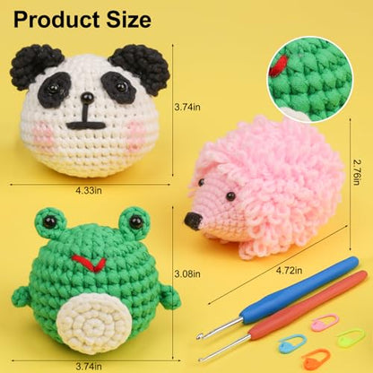 XSEINO Crochet Kit for Beginners - Crochet Start Kit with Step-by-Step Video Tutorials - Learn to Crochet Kits for Adults and Kids - Panda, Frog,