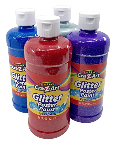 Cra-Z-Art Washable Glitter Paint Bulk Pack 4ct, Assorted Colors 16oz each bottle Cra-Z-Art