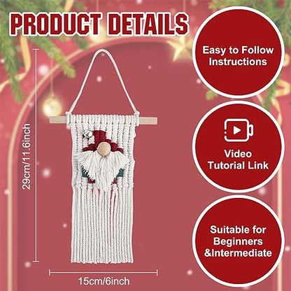 INFUNLY Christmas DIY Macrame Gnomes Kit Macrame Santa Claus Wall Hanging for Beginners Woven Macrame Xmas Gnomes Macrame Kits for Adults with - WoodArtSupply