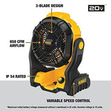 DEWALT 20V MAX Jobsite Fan, Cordless, Portable, Bare Tool Only (DCE512B), 12x8x14 inches, Yellow/Black DEWALT