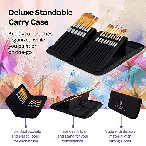 Acrylic Paint Brushes Set of 15, with Paint Set Included with 24 Acrylic Paints LOOMINI