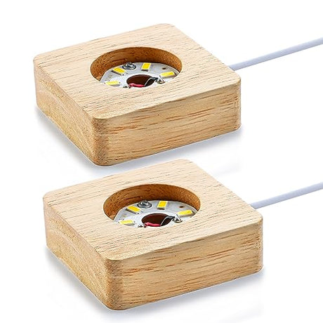 ZEERSHEE Pack 2 Wooden LED Light Display Base Crystal Glass Light Base Stand Wood LED Display Stand for 3D Crystal Laser Glass Resin Art Warm Light ZEERSHEE