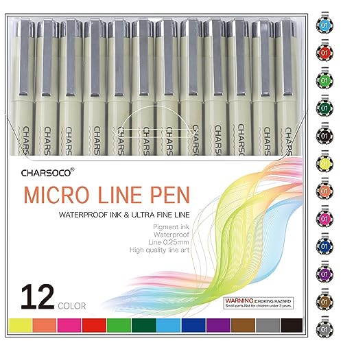 Micro Fineliner Drawing Art Pens: 12 Black Fine Line Waterproof Ink Set Artist  Supplies Archival Inking