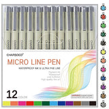 CHARSOCO 01 Micro Pen, Fine Point Pen with 12 Colors, Waterproof Archival Ink, 0.25mm Fineliner Ink Pens for Artist Illustration, Sketching, Anime, CHARSOCO