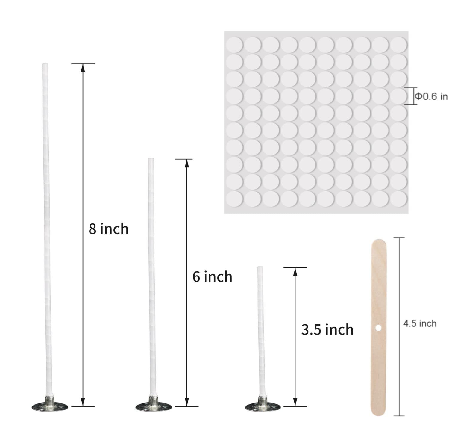 Buluker300Pcs Functional Smokeless Candle Wicks,100pcs Wicks Sticker, Pre-Waxed Cotton Core Wicks with Metal Sustainer Tabs for Pillar Candle Making buluker