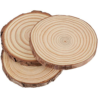 HAKZEON 100 PCS 2.8-3.2 Inches Natural Wood Slices, 2/5 Inches Thick Wood Rounds with Bark, Unfinished Wooden Discs for Crafts Rustic Wedding - WoodArtSupply