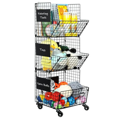 3-Tier Rolling Toy Organizer with Adjustable Chalkboards and Wheels for Kids' Room
