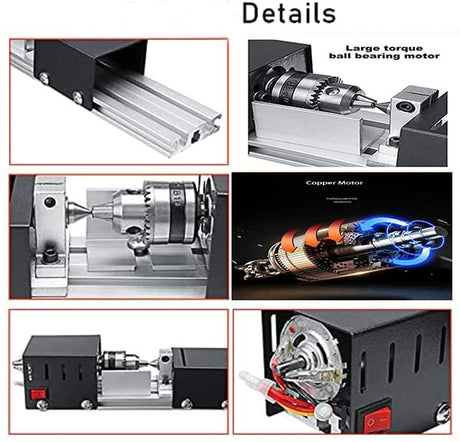 Mini Lathe Beads Polisher Machine DIY Machining for Table Woodworking Power Wood Tool Lathe Set Grinding (Black) BJinegely