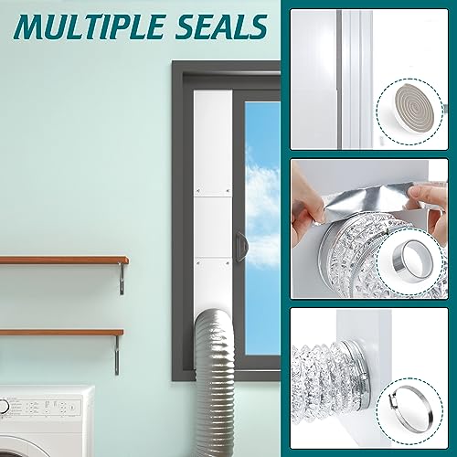 Daisypower Dryer Vent Window Kit,4" Adjustable Window Vent Kit with Outdoor Dryer Vent Cover Daisypower