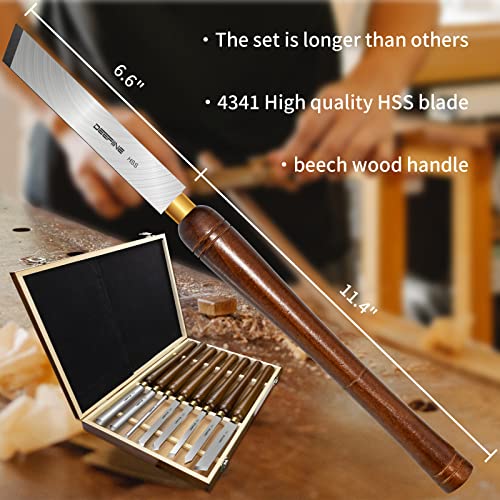DEEFIINE 8pcs HSS Wood Turning Tools Lathe Chisel kit with Beech handle DEEFIINE
