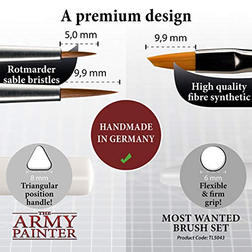The Army Painter Most Wanted Brush Set - Miniature Small Paint Brush Set of 3 Acrylic Paint Brushes - Drybrush, Regiment Model Paint Brush & Fine The Army Painter
