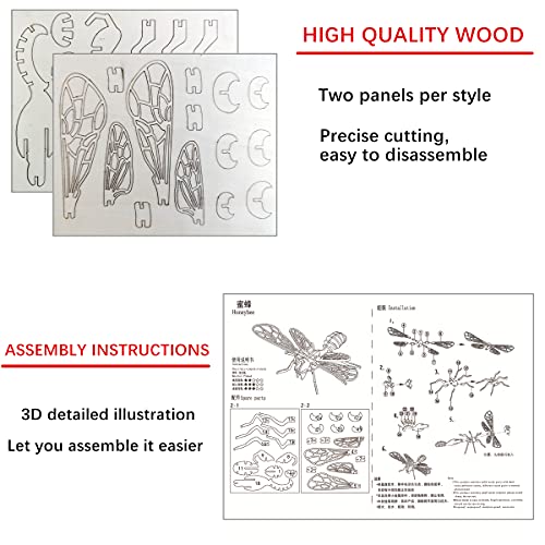 3D Wooden Insect Puzzle - 6 Piece Set Insect Animal Skeleton Assembly Model Puzzle - DIY Wooden Crafts 3D Puzzle - STEM Toys Gifts for Kids and Adults Teens Boys Girls