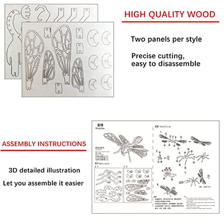3D Wooden Insect Puzzle Set - 6 Engaging Models for DIY Assembly and Educational Fun i-CHONY
