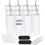 YOUKE OLA 12 Pack Sublimation Tumblers Bulk 30oz - Blank Straight Skinny Tumbler Stainless Steel Insulated Sublimation Tumblers Polymer Coating for YOUKE OLA