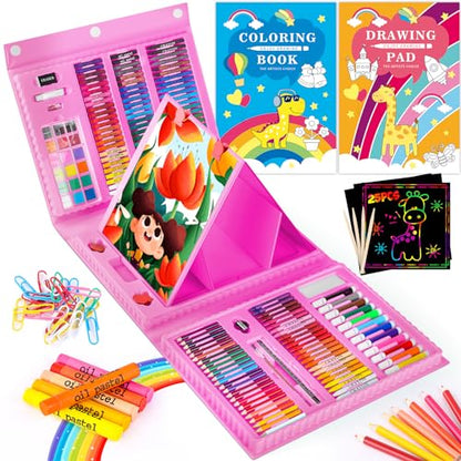 iBayam Art Kit, 251-Pack Art Supplies Drawing Kits, Arts and Crafts Gifts Box for Kids Teen Girls Boys, Art Set Case with Trifold Easel, Scratch