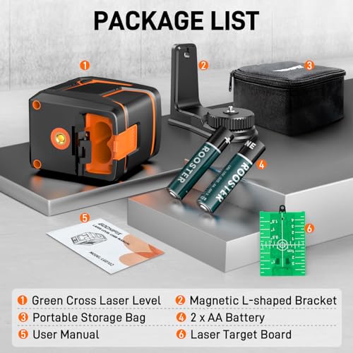 Laser Level GOCHIFIX Self Leveling Cross Line Laser 100ft Green Cross Laser Level with Manual Mode IP54 Waterproof for Picture Hanging and GOCHIFIX