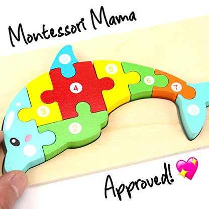 Montessori Mama Wooden Toddler Puzzles for Kids Ages 3-5, Montessori Toys for 2 Year Old, Wooden Puzzles for Toddlers 1-3 Years, 4-Pack Toddler