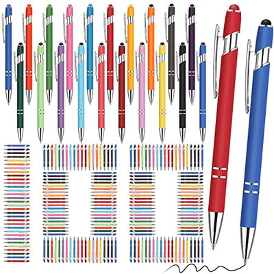 Yeaqee 100 Pieces Ballpoint Pen with Stylus Tip Click Metal Pen, 2 in 1 Black Ink Pens for Writing 1.0 mm Medium Point Stylus Pen for Touch Screen