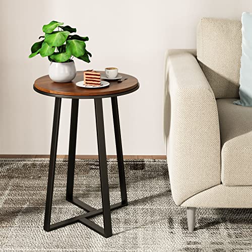 Dorriss Round End Tables, Small Side Table Walnut Color MDF Top,Metal Frame Black, Tall End Table for Bed Room,Coffee Tea End Table for Living Dorriss