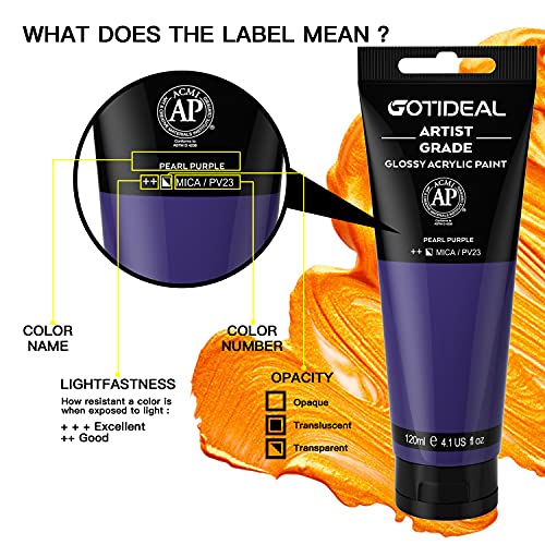 GOTIDEAL Metallic Acrylic Paint Pearl Purple Tubes(120ml, 4.1 oz) Non Toxic Non Fading,Rich Pigments for Painters, Adults & Kids, Ideal for Canvas GOTIDEAL