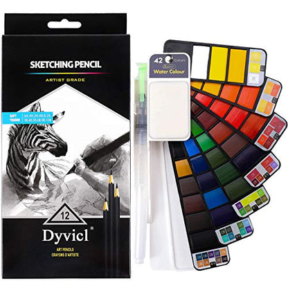 Dyvicl Drawing Sketching Pencil Set and Watercolors 42 Colors - WoodArtSupply