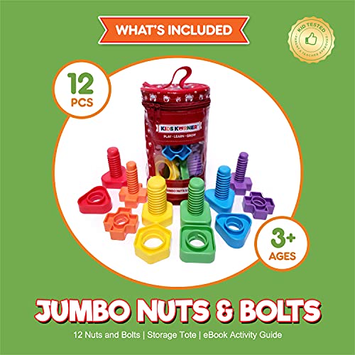 Jumbo Nuts and Bolts For Toddlers - Fine Motor Skills Rainbow Matching Game Montessori Toys For Toddlers & Toddler Games | 12 pc Occupational Therapy KIDS KORNER