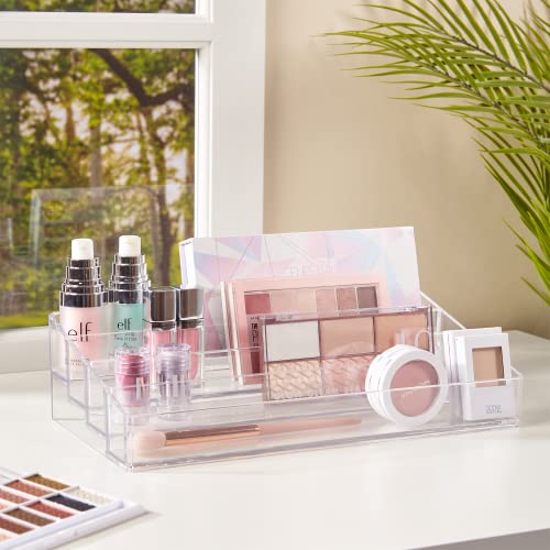 STORi Clear Plastic Multi-Level Vanity Organizer | Rectangular 4-Tier Holder for Makeup, Eyeshadow Palettes, & up to 40 Nail Polish Bottles | Made in