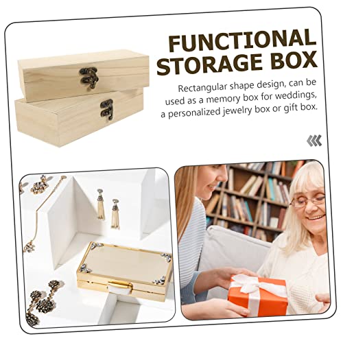 COHEALI 2pcs Box Blank Storage Box Makeup Case Organizer Earring Organizer Box Jewelry Organizer Clear Wooden Jewelry Case Unfinished Wood Box Wooden COHEALI